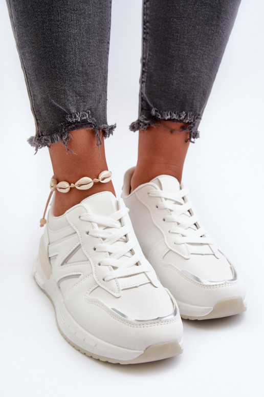 Women's White Faux Leather Sneakers Kaimans