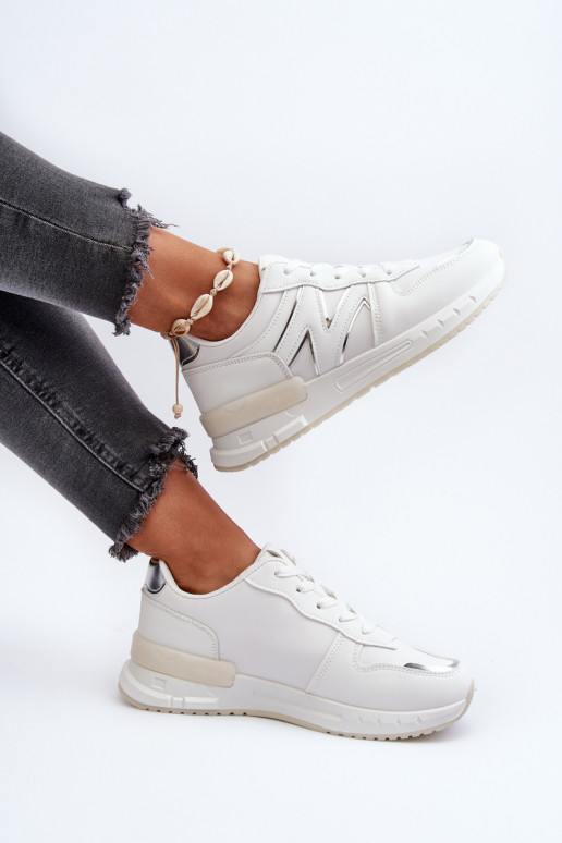 Women's White Faux Leather Sneakers Kaimans