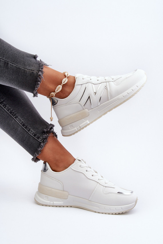 Women's White Faux Leather Sneakers Kaimans