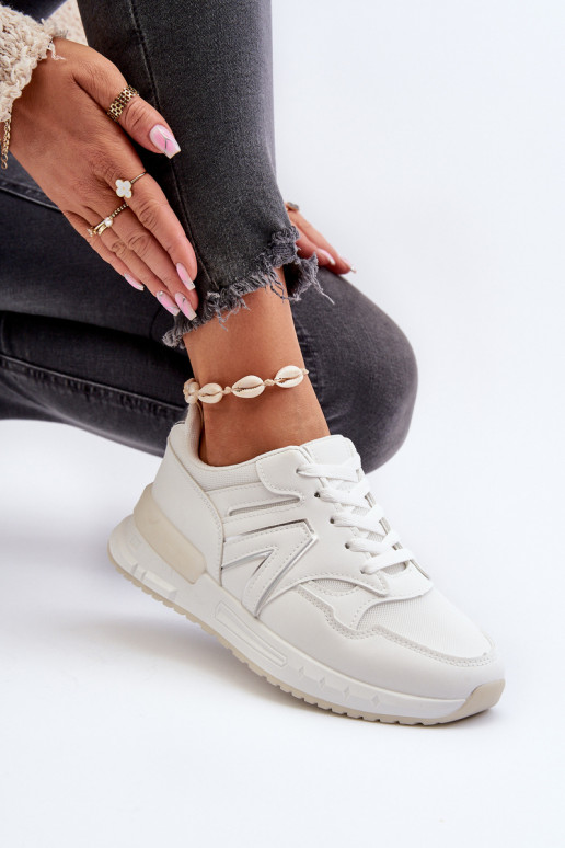 Women's White Faux Leather Sneakers Kaimans