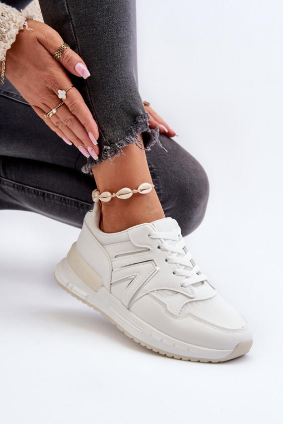 Women's White Faux Leather Sneakers Kaimans