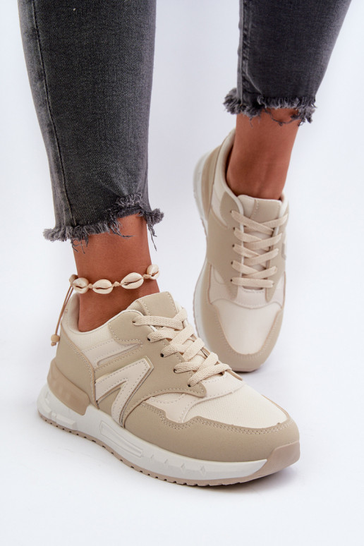 Women's Beige Faux Leather Sneakers Vinelli
