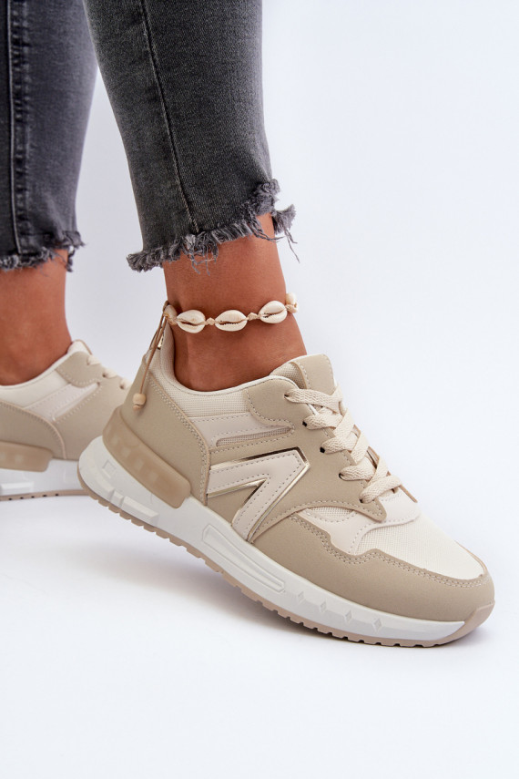Women's Beige Faux Leather Sneakers Vinelli
