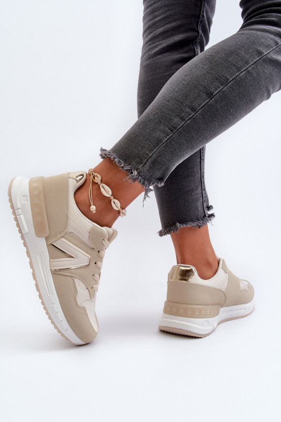 Women's Beige Faux Leather Sneakers Vinelli