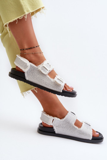 Women's White Embellished Denim Sandals Irmale 2