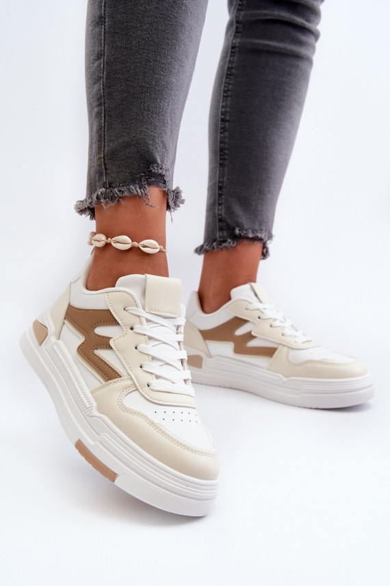 Women's Platform Sneakers in Beige Synthetic Leather Lynnette