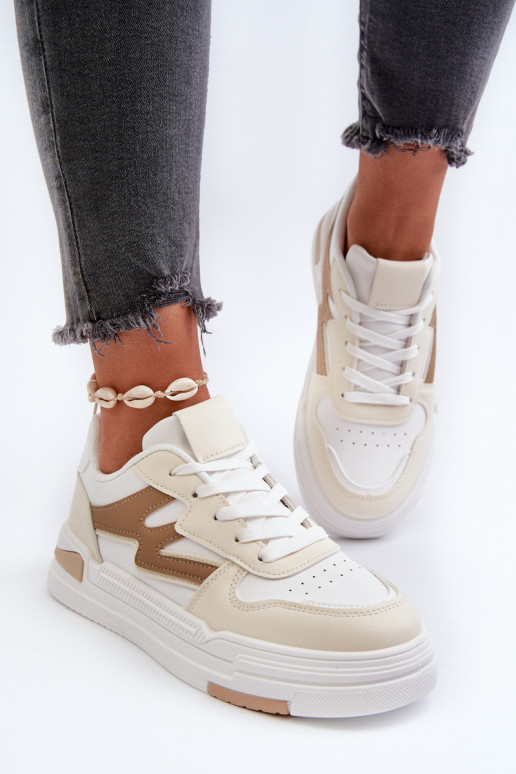 Women's Platform Sneakers in Beige Synthetic Leather Lynnette