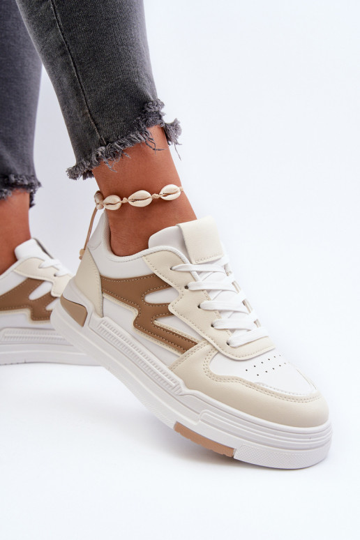 Women's Platform Sneakers in Beige Synthetic Leather Lynnette