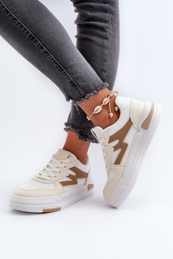 Women's Platform Sneakers in Beige Synthetic Leather Lynnette