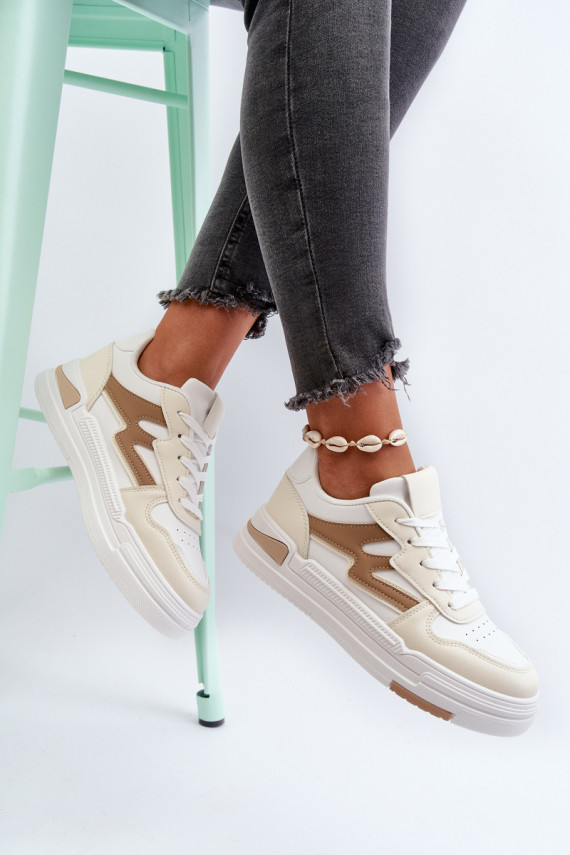 Women's Platform Sneakers in Beige Synthetic Leather Lynnette