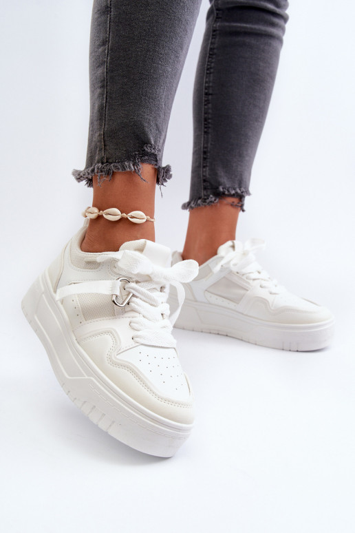 Women's Platform Sneakers Made of White Synthetic Leather Moun