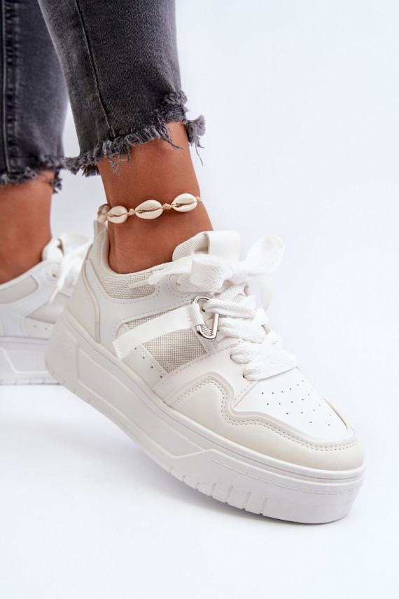 Women's Platform Sneakers Made of White Synthetic Leather Moun
