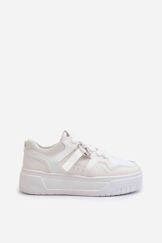 Women's Platform Sneakers Made of White Synthetic Leather Moun
