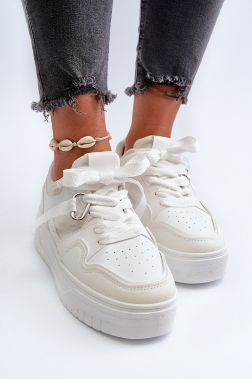 Women's Platform Sneakers Made of White Synthetic Leather Moun