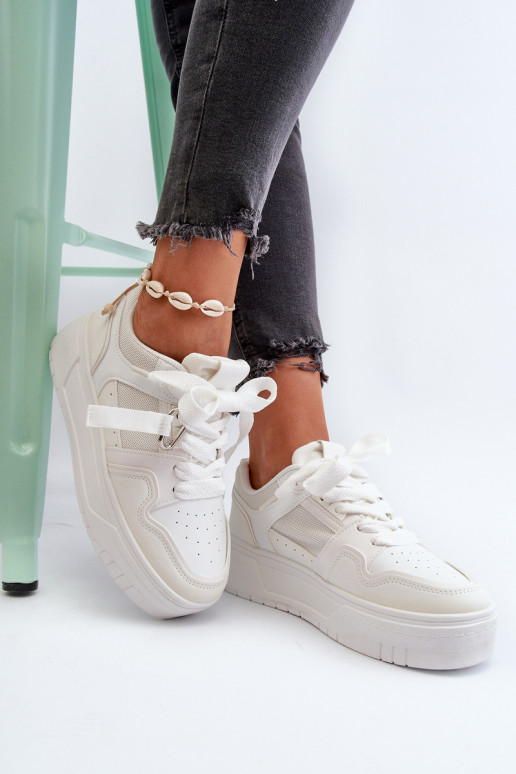 Women's Platform Sneakers Made of White Synthetic Leather Moun
