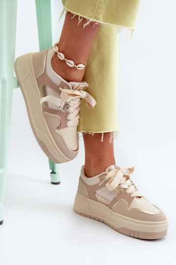Women's platform sneakers in beige eco leather Moun 2