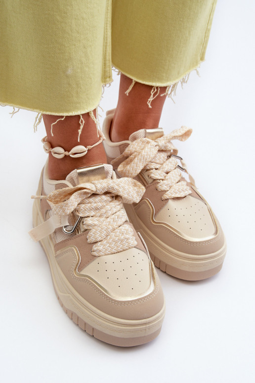 Women's platform sneakers in beige eco leather Moun
