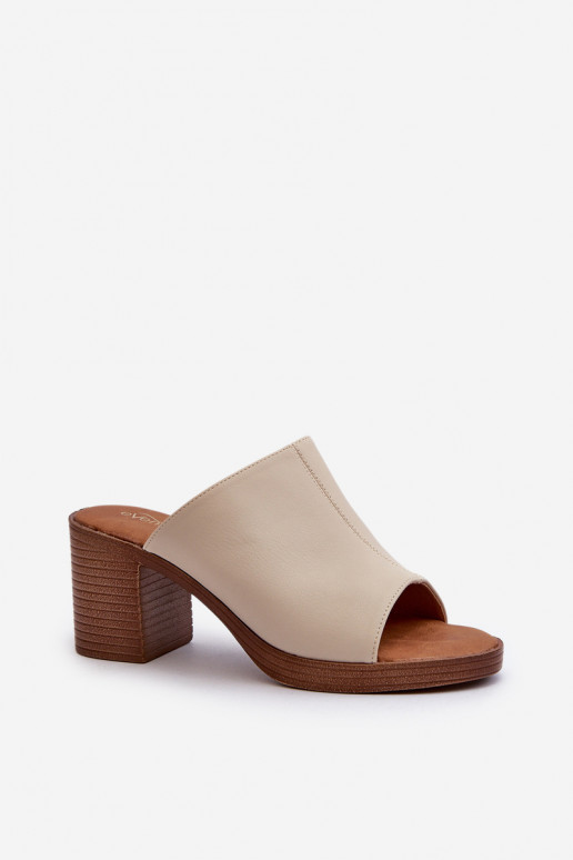 Elegant Light Women's Sandals with Heels Beige Varnila