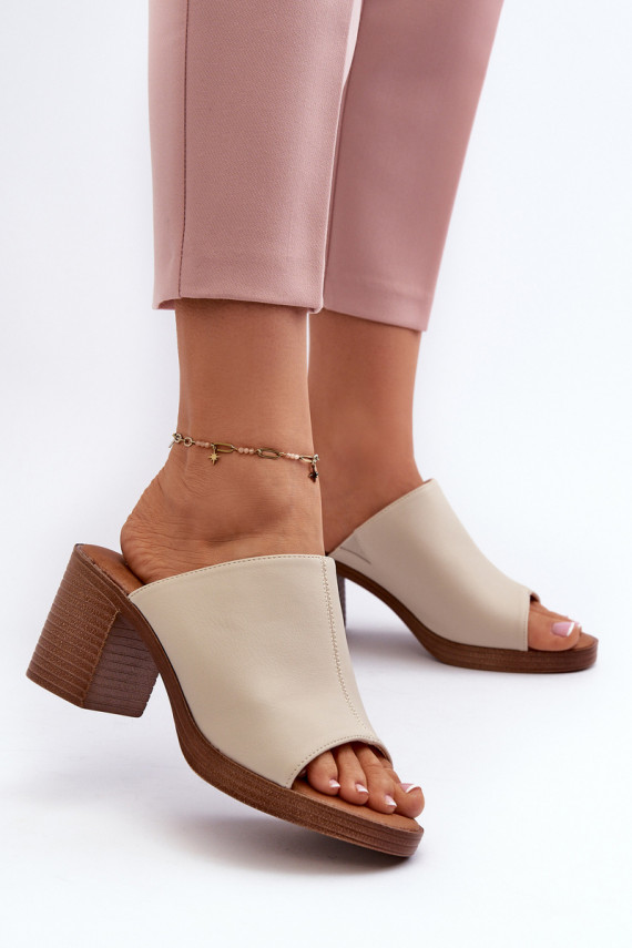 Elegant Light Women's Sandals with Heels Beige Varnila