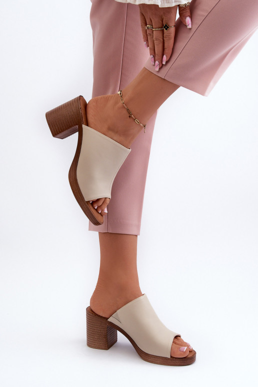 Elegant Light Women's Sandals with Heels Beige Varnila