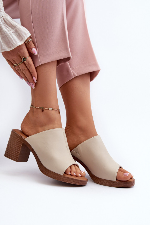 Elegant Light Women's Sandals with Heels Beige Varnila
