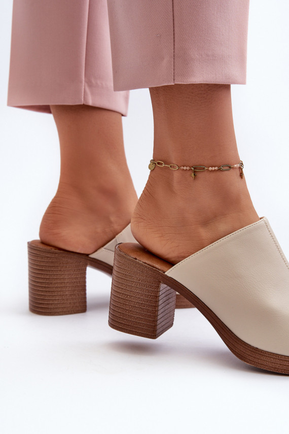Elegant Light Women's Sandals with Heels Beige Varnila