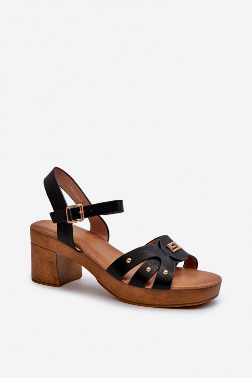 Women's High Heel Sandals in Black Faux Leather Assames