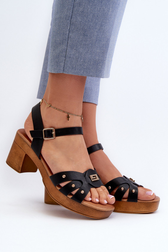 Women's High Heel Sandals in Black Faux Leather Assames