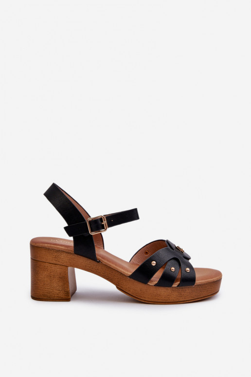 Women's High Heel Sandals in Black Faux Leather Assames