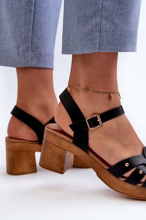 Women's High Heel Sandals in Black Faux Leather Assames