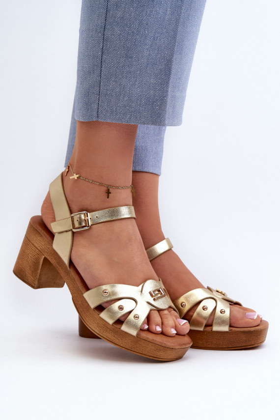 Women's High Heel Sandals in Gold Eco Leather Assames