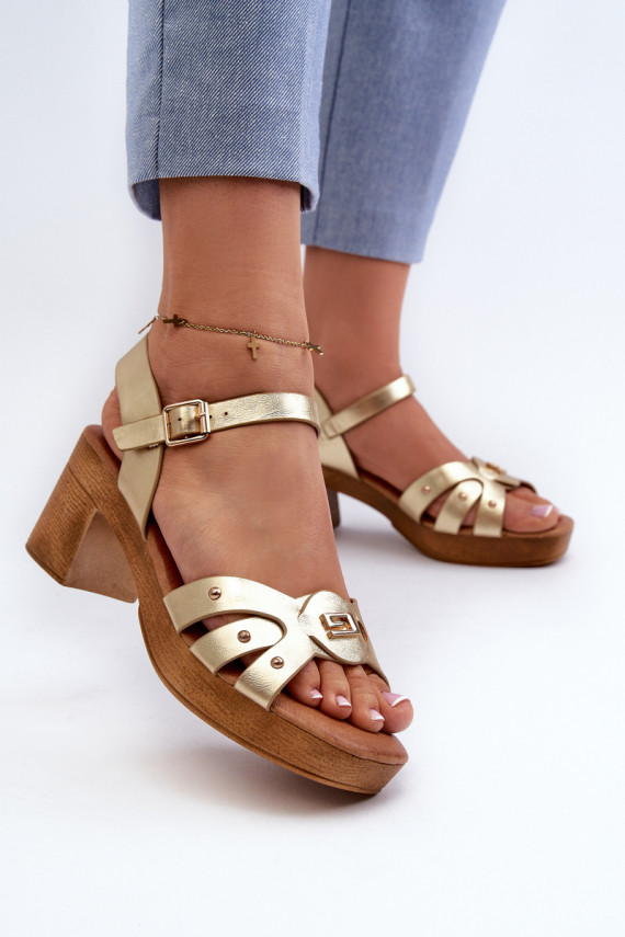 Women's High Heel Sandals in Gold Eco Leather Assames