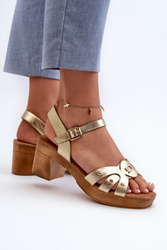Women's High Heel Sandals in Gold Eco Leather Assames