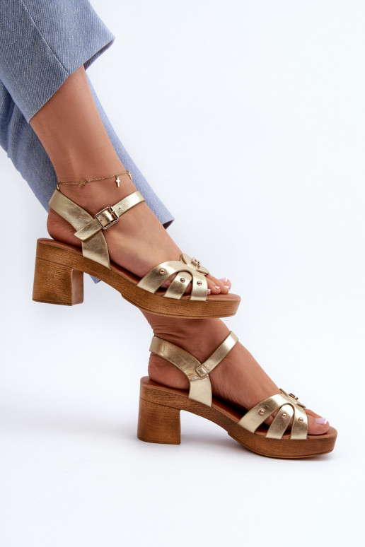 Women's High Heel Sandals in Gold Eco Leather Assames