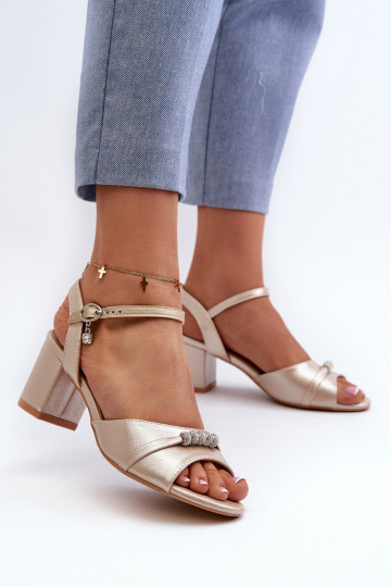 Women's eco leather sandals with embellishments on a gold heel Narhi 2