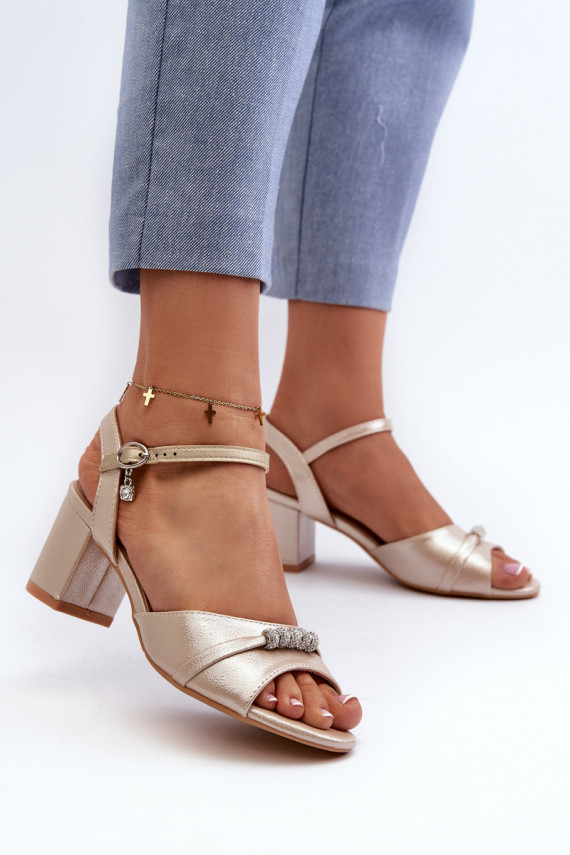 Women's eco leather sandals with embellishments on a gold heel Narhi