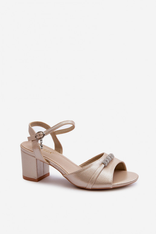 Women's eco leather sandals with embellishments on a gold heel Narhi