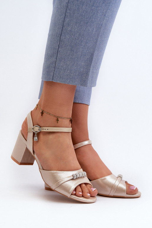 Women's eco leather sandals with embellishments on a gold heel Narhi