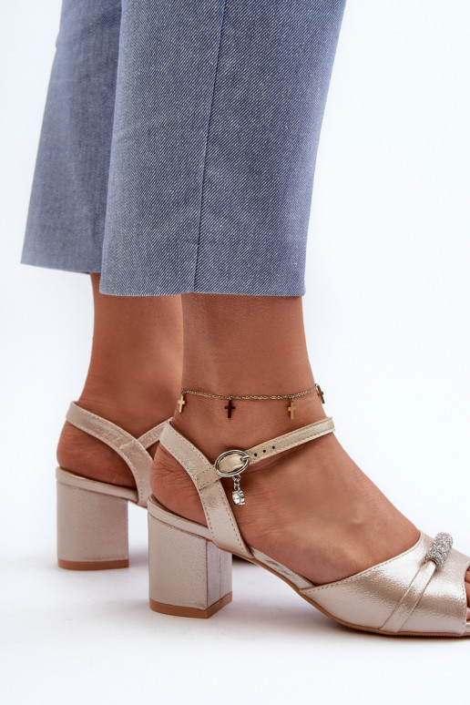 Women's eco leather sandals with embellishments on a gold heel Narhi