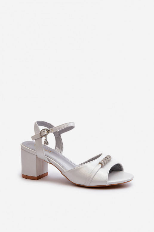 Women's Eco Leather Sandals with Heel and Silver Decorations Narhi