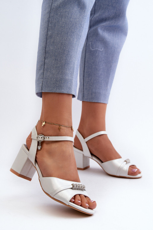 Women's Eco Leather Sandals with Heel and Silver Decorations Narhi