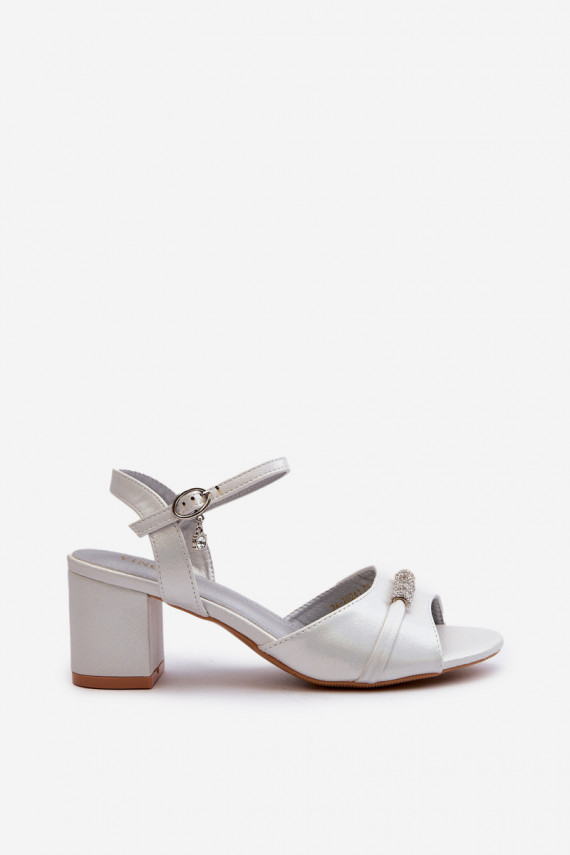 Women's Eco Leather Sandals with Heel and Silver Decorations Narhi