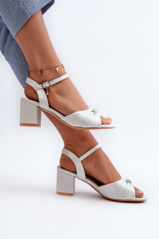Women's Eco Leather Sandals with Heel and Silver Decorations Narhi