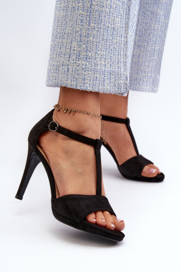 Women's high heel sandals in black faux suede Obdaria 2