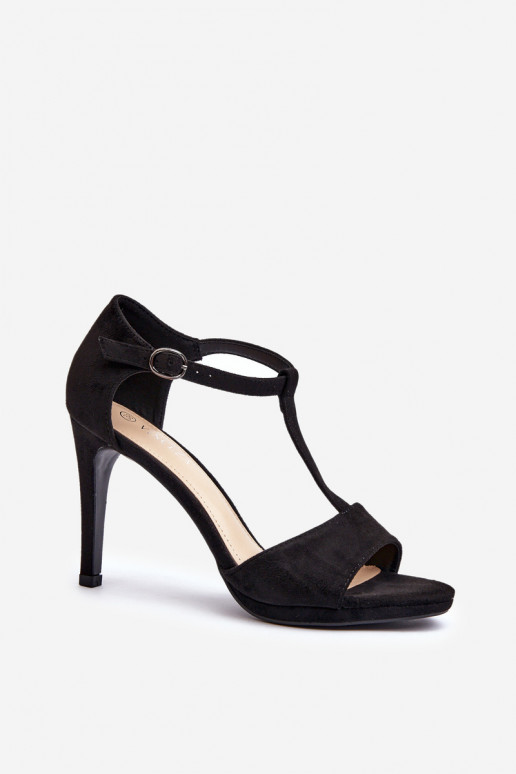 Women's high heel sandals in black faux suede Obdaria