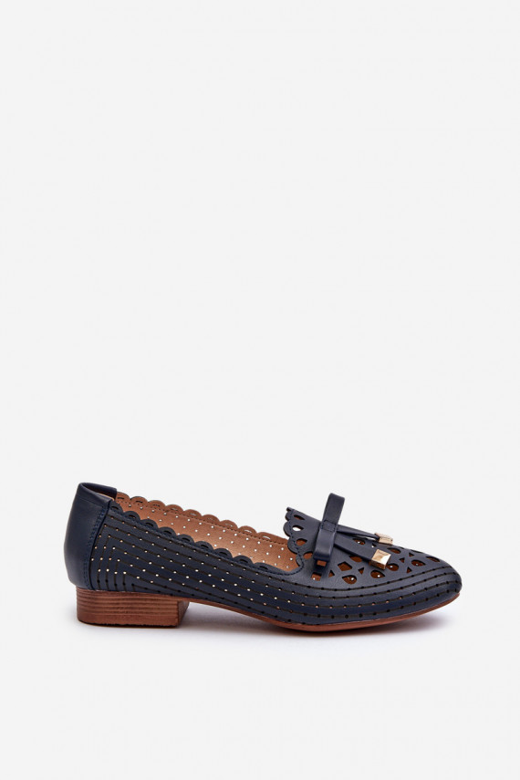 Women's Navy Blue Cutout Ballerina Flats with Bow Nestavia