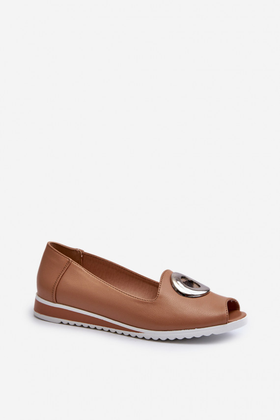 Women's Court Shoes with Eco Leather Decoration Dark Beige Biolita
