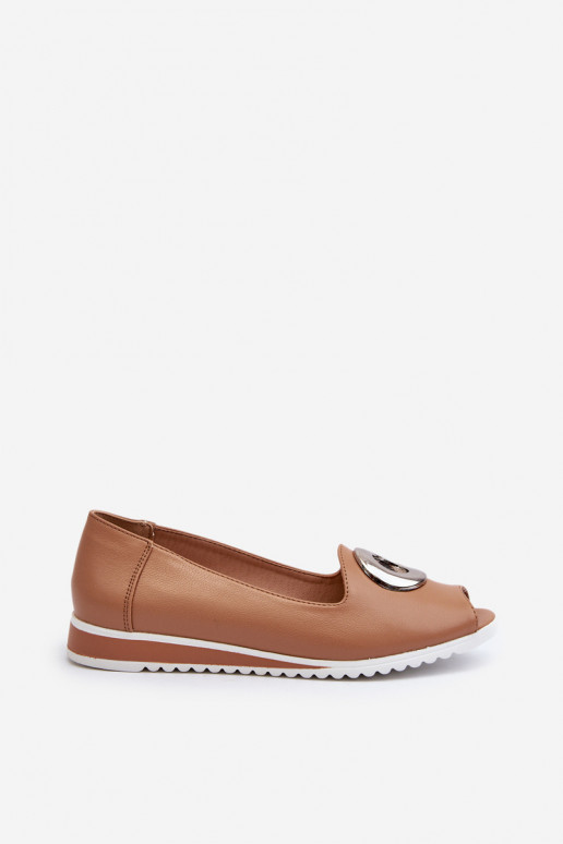 Women's Court Shoes with Eco Leather Decoration Dark Beige Biolita