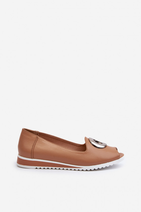 Women's Court Shoes with Eco Leather Decoration Dark Beige Biolita