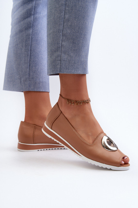 Women's Court Shoes with Eco Leather Decoration Dark Beige Biolita